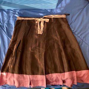 Brown and pink trim silk skirt